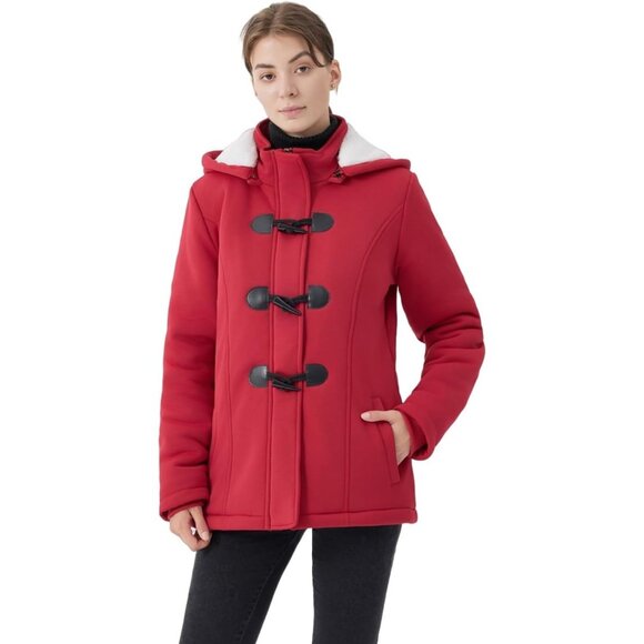 Women's B-Thicken-Wine-Red Winter Warm Fleece Vest Jacket Coat Horn Button Hood